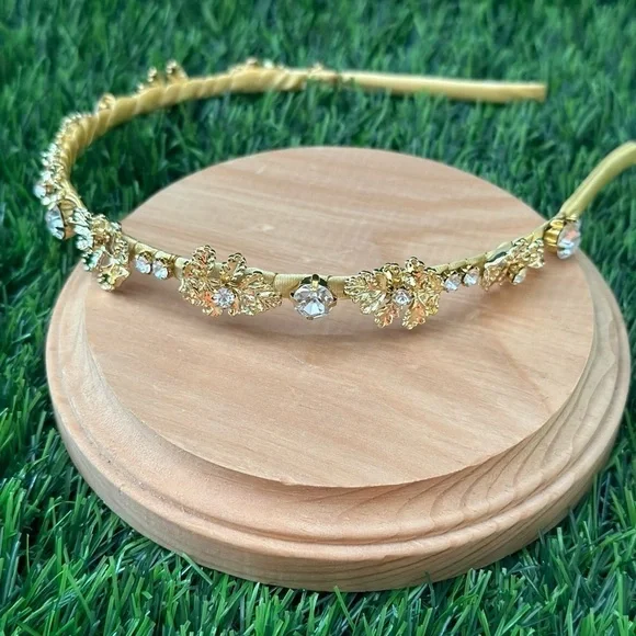 Faux Gold Metal Leaf Rhinestone Embellished Headband - Picture 4 of 7
